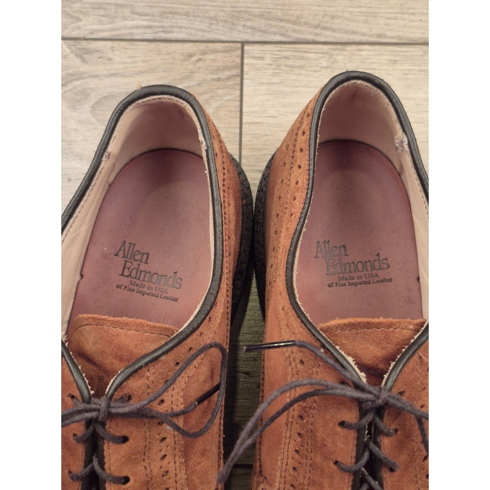 Allen‎ Edmonds Mens Tan Suede Wingtip Brogue Derby Shoes Lace Up Leather 9.5 EEE - Picture 9 of 11